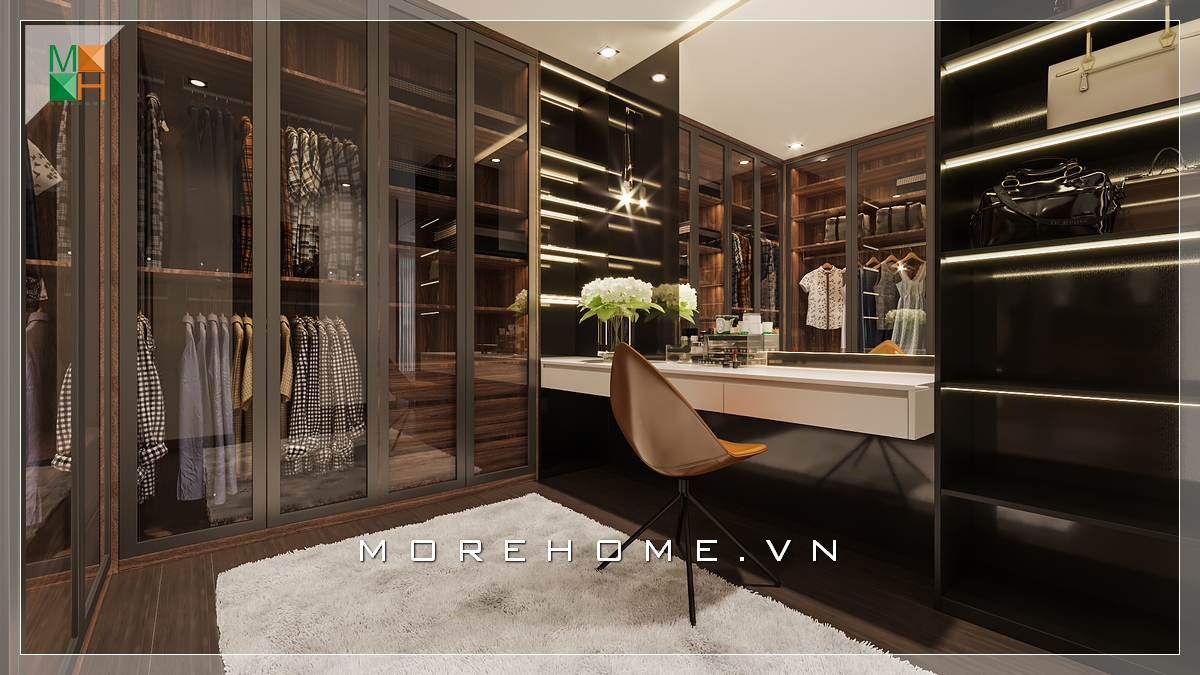 Thiết kế nội thất phòng thay đồ rất hiện đại và sang trọng phù hợp cho các nhà chung cư, nhà phố, biệt thự. Thiết kế nội thất biệt thự